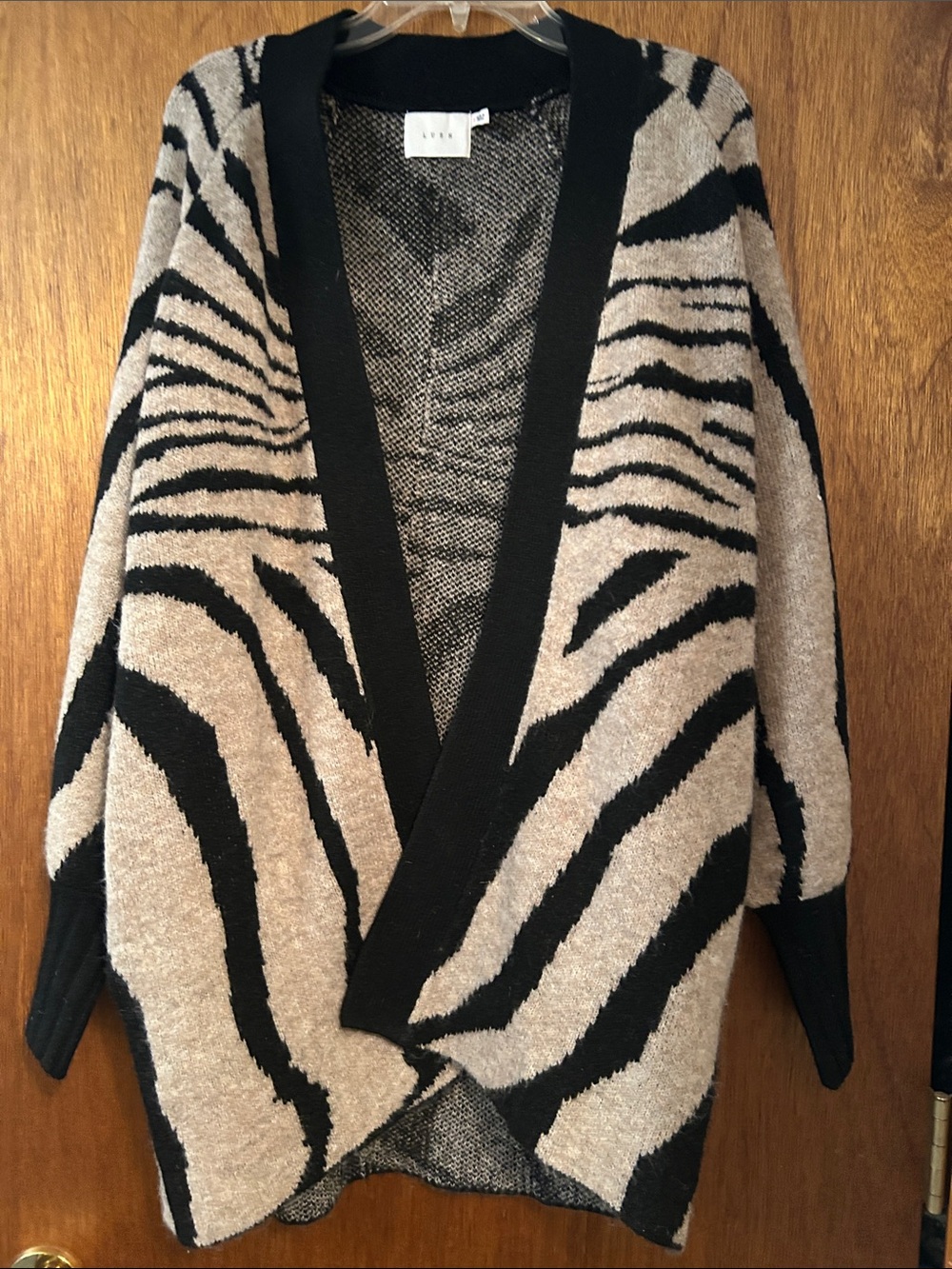 Black & Tan Zebra-Print Open Cardigan Sweater/ O/S